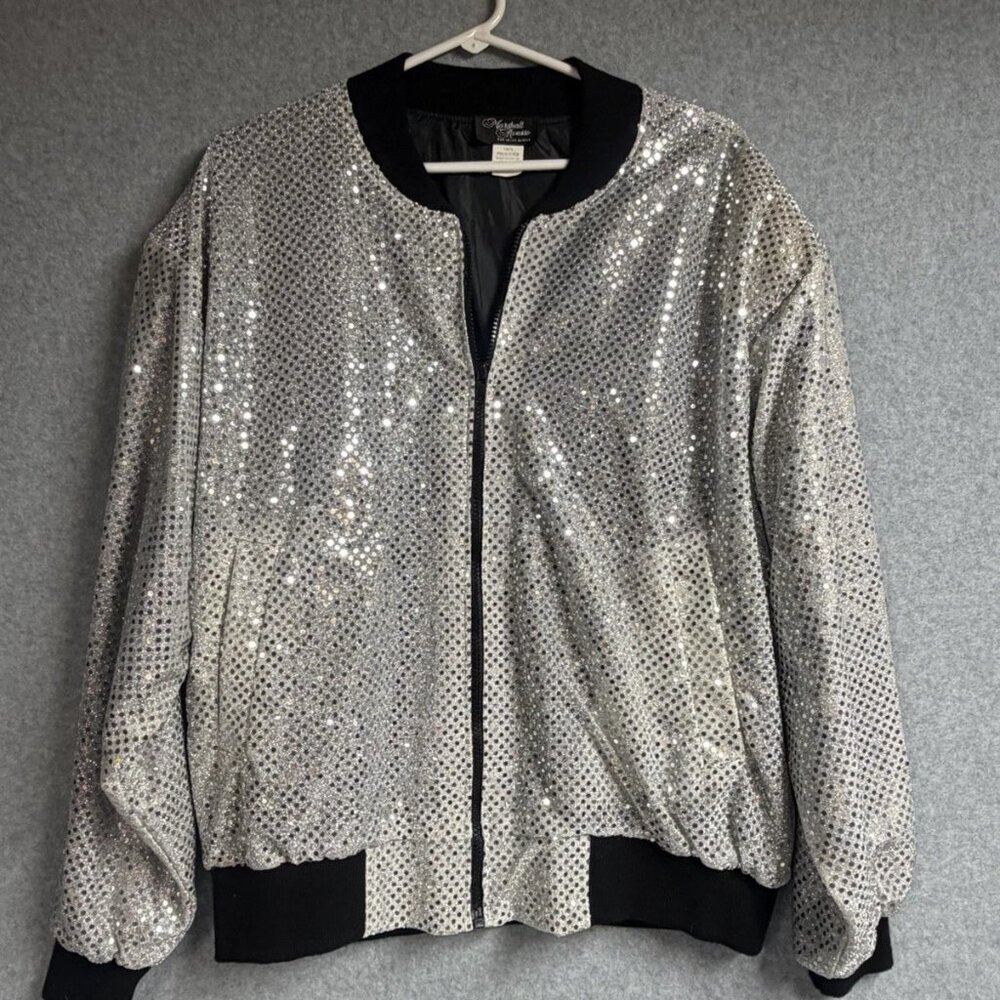 Vintage Marshall Rousso Bomber Jacket Silver Sequin 80s-90s Retro Rare